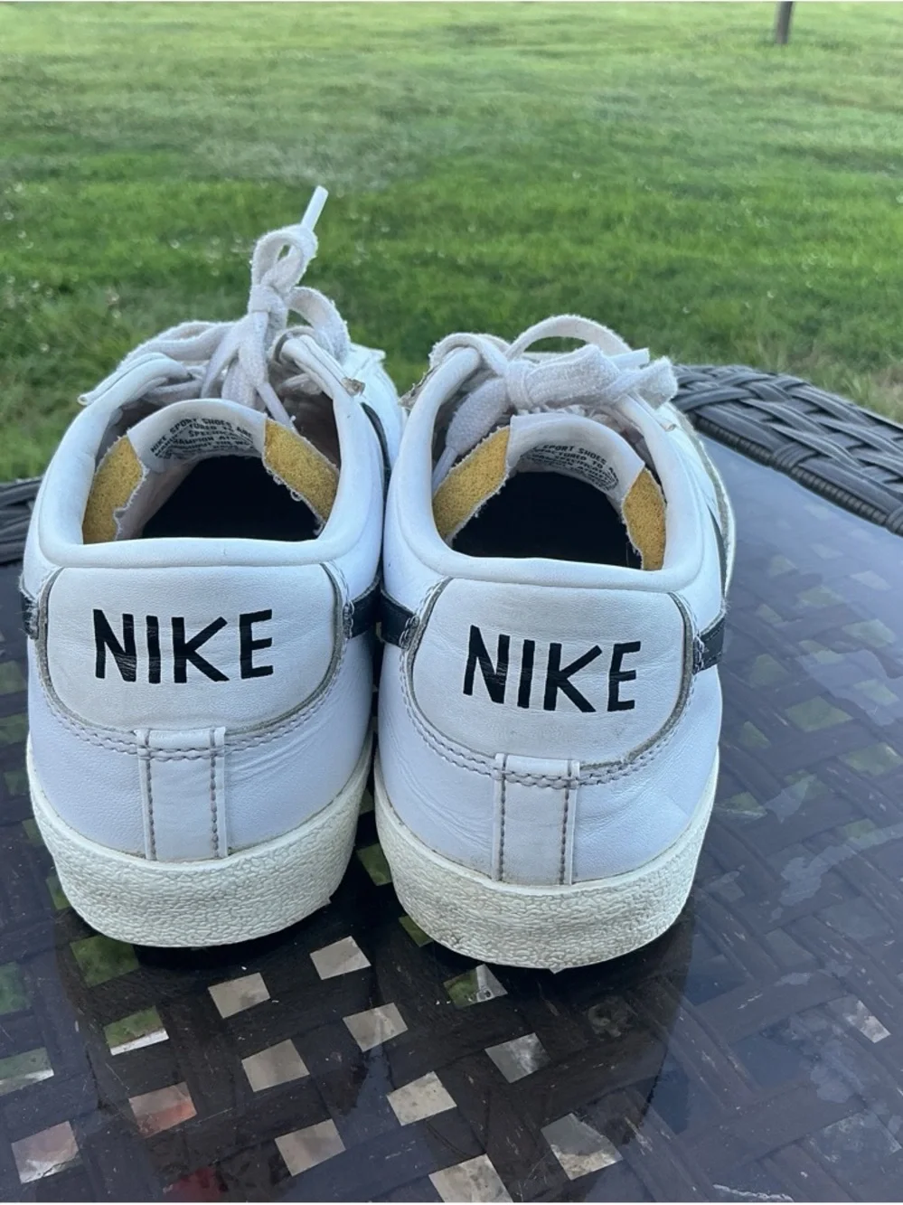 Nike Men’s White Leather Sneakers with Black Swoosh and Gray Suede Trim